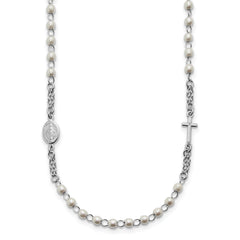 Sterling Silver Rhodium-plated Plastic Imitation Pearl 19.75 inch with 1 inch extender Rosary Themed Necklace