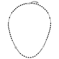 Sterling Silver Rhodium-plated Black Crystal 20 inch with 0.5 inch extender Rosary Themed Necklace