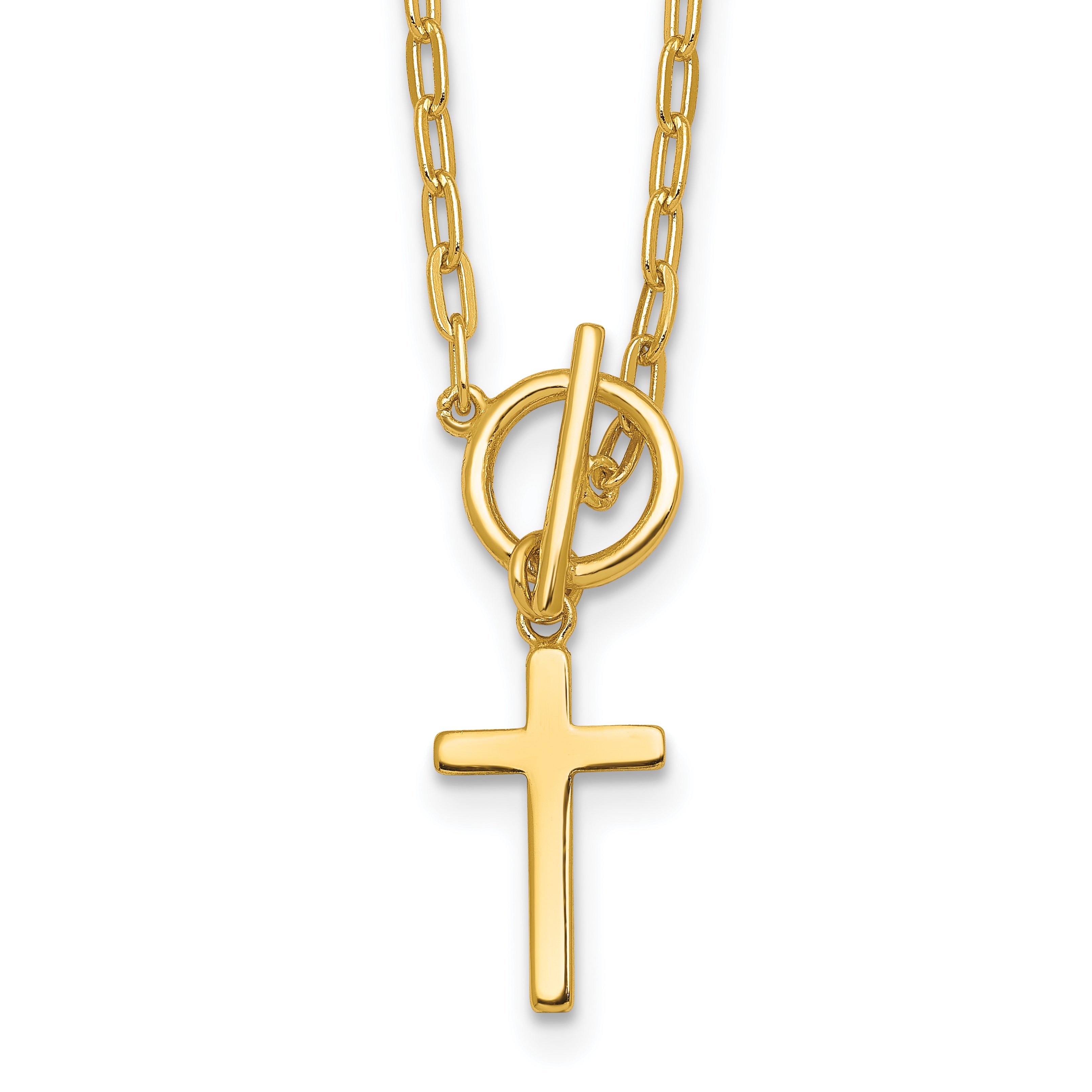 Sterling Silver Gold-tone Polished Cross Dangle Paperclip Link 16 Inch with 2 Inch Extension Necklace