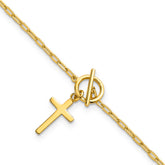 Sterling Silver Gold-tone Polished Cross Dangle Paperclip Link 6.5 Inch with 1 Inch Extension Bracelet