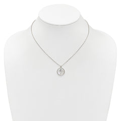 Sterling Silver Polished Mother Of Pearl Circle with Cross 16 inch Necklace