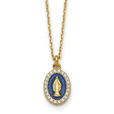 Sterling Silver Gold-plated CZ and Blue Enamel Miraculous Medal 15.75 inch with 2 inch extender Necklace