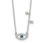 Sterling Silver Polished Blue and White CZ Eye with Beads 16 inch with 2 inch Extension Necklace