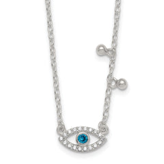 Sterling Silver Polished Blue and White CZ Eye with Beads 16 inch with 2 inch Extension Necklace
