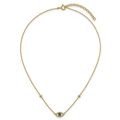 Sterling Silver Gold-tone Polished CZ and Blue and Green Nano Crystal Eye 16 inch with 2 inch Extension Necklace