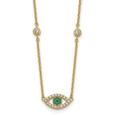 Sterling Silver Gold-tone Polished CZ and Blue and Green Nano Crystal Eye 16 inch with 2 inch Extension Necklace