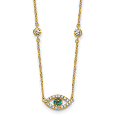 Sterling Silver Gold-tone Polished CZ and Blue and Green Nano Crystal Eye 16 inch with 2 inch Extension Necklace