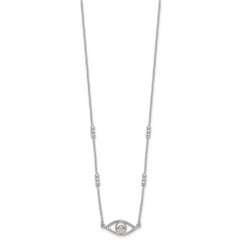 Sterling Silver Polished and Beaded Evil Eye 16.5 inch with 1 inch Extension Necklace