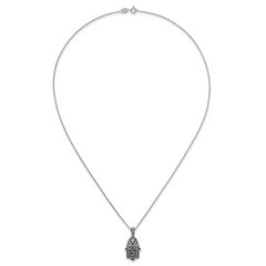 Sterling Silver Rhodium-plated Polished and Oxidized Filigree Hamsa 18 Inch Necklace