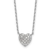 Sterling Silver Rhodium-plated Polished Pave CZ Heart 16 Inch with 2 Inch Extension Necklace