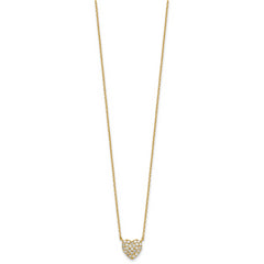 Sterling Silver Gold-tone Polished Pave CZ Heart 16 Inch with 2 Inch Extension Necklace