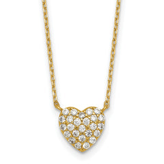 Sterling Silver Gold-tone Polished Pave CZ Heart 16 Inch with 2 Inch Extension Necklace