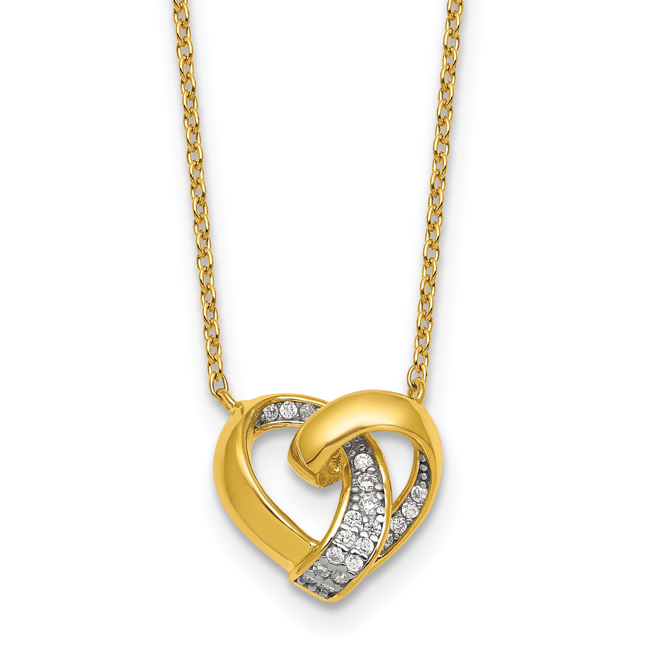 Sterling Silver Gold-tone Polished CZ Love Knot Heart 18 inch Necklace