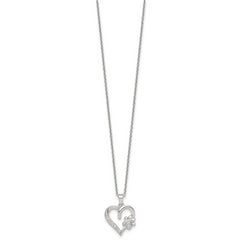 Sterling Silver Polished White CZ Heart and Paw Print 16 inch Necklace