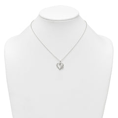 Sterling Silver Polished White CZ Heart and Paw Print 16 inch Necklace