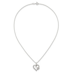 Sterling Silver Polished White CZ Heart and Paw Print 16 inch Necklace