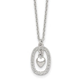 Sterling Silver Polished White CZ Oval with Dangle Heart 16 inch Necklace