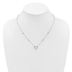 Sterling Silver Rhodium-plated Polished CZ Open Heart 18 Inch Necklace