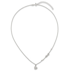 Sterling Silver Polished Beaded White CZ Infinity and Heart 16 inch with 2 inch Extension Necklace