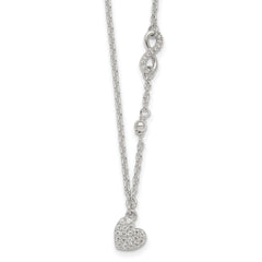Sterling Silver Polished Beaded White CZ Infinity and Heart 16 inch with 2 inch Extension Necklace