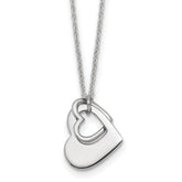 Sterling Silver Rhodium-plated Heart With Heart Cutout 16 inch with 2 inch Extension Necklace