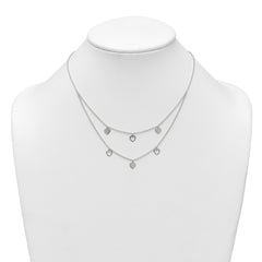 Sterling Silver Polished Double Strand Heart Station 15.75 inch Necklace