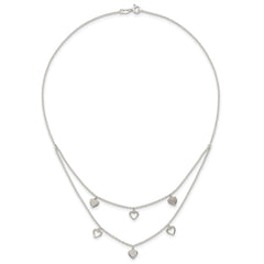 Sterling Silver Polished Double Strand Heart Station 15.75 inch Necklace