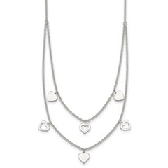 Sterling Silver Polished Double Strand Heart Station 15.75 inch Necklace