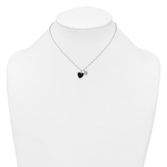 Sterling Silver Rhodium-plated Polished Onyx and CZ Hearts 14 Inch with 3 Inch Extension Children's Necklace
