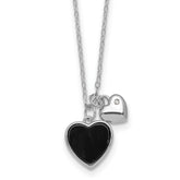 Sterling Silver Rhodium-plated Polished Onyx and CZ Hearts 14 Inch with 3 Inch Extension Children's Necklace