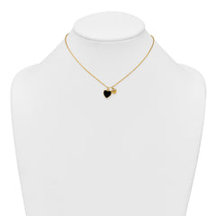 Sterling Silver Gold-tone Polished Onyx and CZ Hearts 14 Inch with 3 Inch Extension Children's Necklace