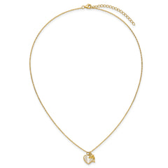 Sterling Silver Gold-tone Polished Mother of Pearl and CZ Heart and Dolphin 16 Inch with 2 Inch Extension Necklace