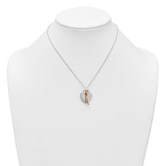 Sterling Silver with Rose-tone Polished White CZ Heart and Shooting Star Dangle 16 inch Necklace