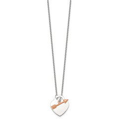 Sterling Silver with Rose-tone Polished Heart and Arrow 18 inch Toggle Necklace