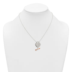 Sterling Silver with Rose-tone Polished Heart and Arrow 18 inch Toggle Necklace