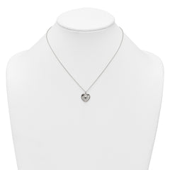 Sterling Silver Polished and Textured Heart 16 inch with 2 inch Extension Necklace