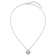 Sterling Silver Polished and Textured Heart 16 inch with 2 inch Extension Necklace