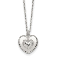 Sterling Silver Polished and Textured Heart 16 inch with 2 inch Extension Necklace