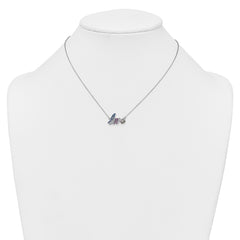 Sterling Silver Rhodium-plated Polished Multicolor CZ LOVE 16 Inch with 2 Inch Extension Necklace