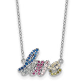 Sterling Silver Rhodium-plated Polished Multicolor CZ LOVE 16 Inch with 2 Inch Extension Necklace