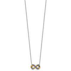 Sterling Silver with Gold-tone Polished and Antiqued Beaded Infinity Charm 16 inch Necklace