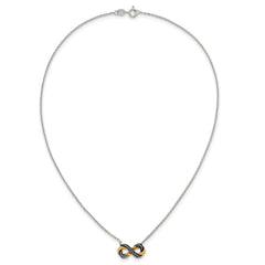 Sterling Silver with Gold-tone Polished and Antiqued Beaded Infinity Charm 16 inch Necklace