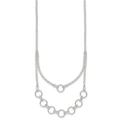Sterling Silver Polished and Textured Circles Multi-strand 16 inch with 2 inch Extension Necklace