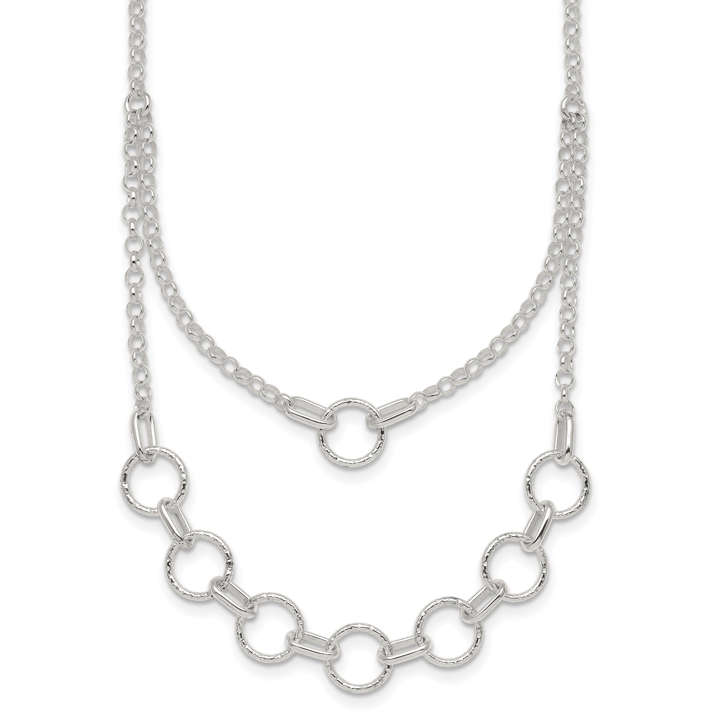 Sterling Silver Polished and Textured Circles Multi-strand 16 inch with 2 inch Extension Necklace