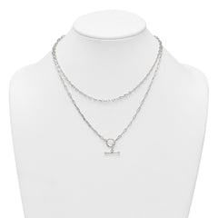 Sterling Silver Polished Fancy Double Strand 16 inch with 2 inch Extension Chain Necklace