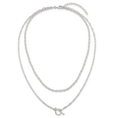Sterling Silver Polished Fancy Double Strand 16 inch with 2 inch Extension Chain Necklace