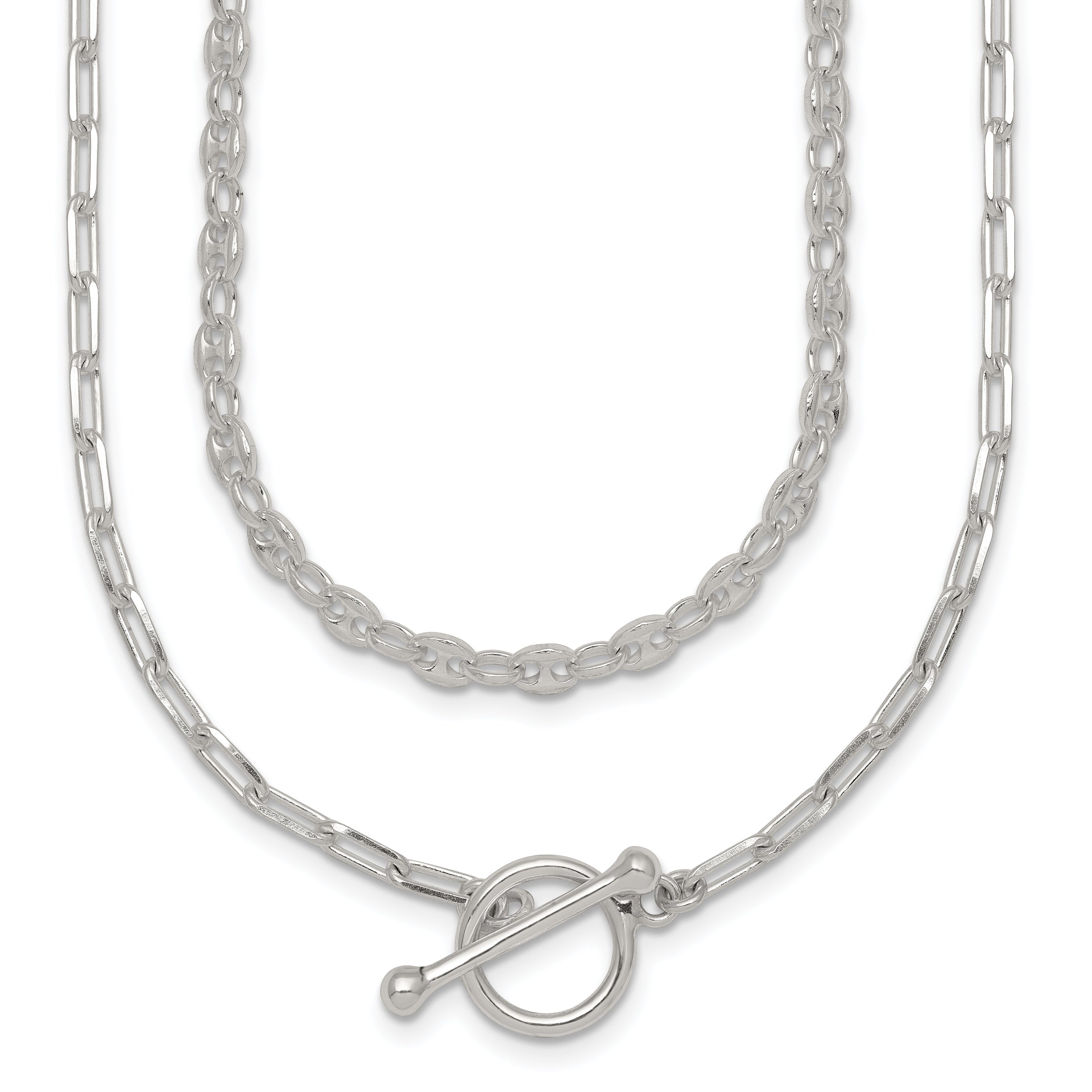 Sterling Silver Polished Fancy Double Strand 16 inch with 2 inch Extension Chain Necklace