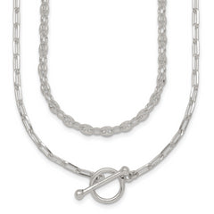 Sterling Silver Polished Fancy Double Strand 16 inch with 2 inch Extension Chain Necklace