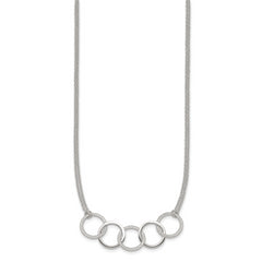 Sterling Silver Polished Textured Double Strand Interlinking Circles 16 inch Necklace