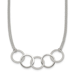 Sterling Silver Polished Textured Double Strand Interlinking Circles 16 inch Necklace